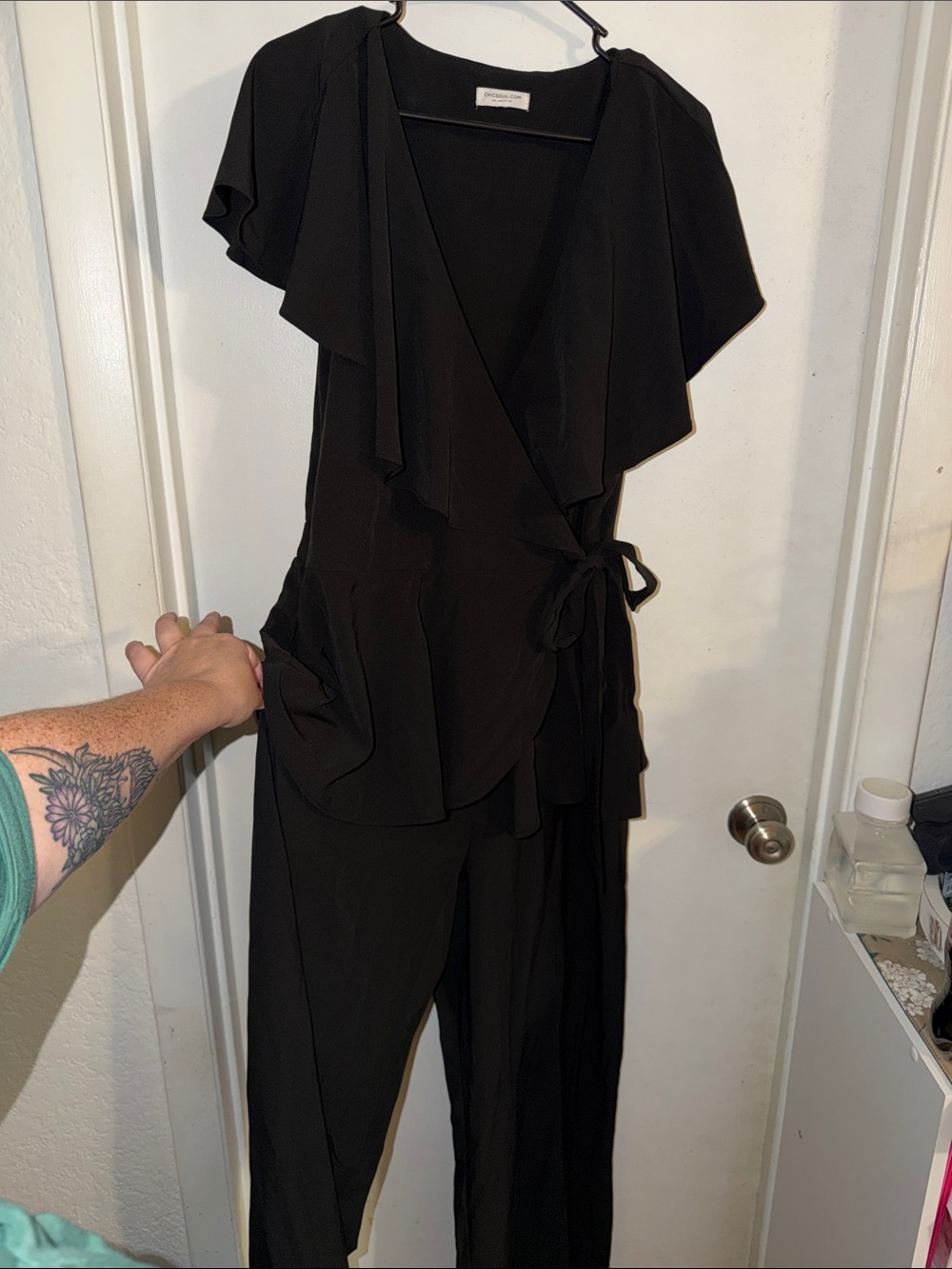 Chic Soul Black Wrap Jumpsuit with Tie Waist